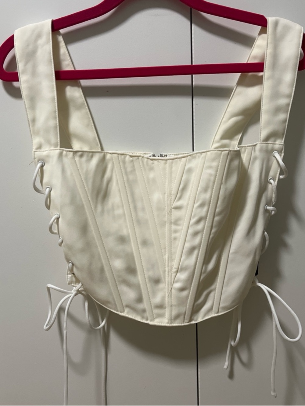 Fashion Nova Cream Corset Top XS Lace-Up Side Satin Structured Bustier